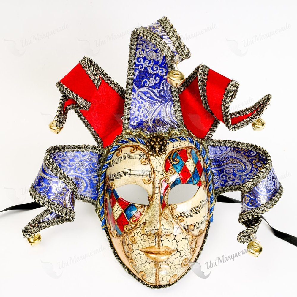 Venetian Medieval Crackle Jester Musical Joker Twist Masquerade :Gold Lips Bells